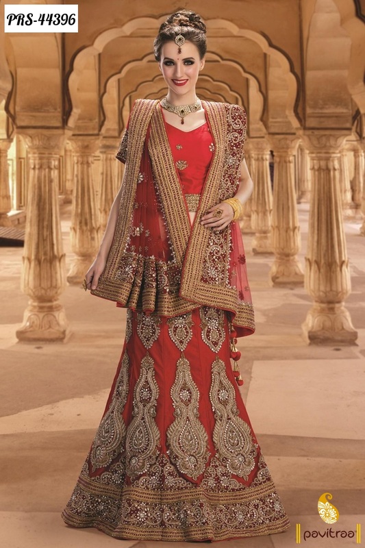 Bridal special red net designer collection online at pavitraa.in