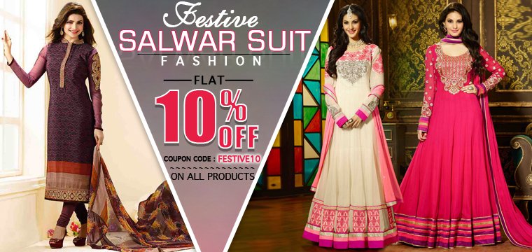 Navratri and Diwali festival  special discount offer flat 10% off on party wear and anarkali salwar suits online at pavitraa.in