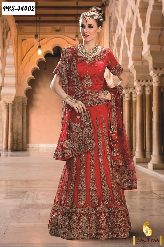 Red net designer bridal lehenga choli collection online pavitraa.in