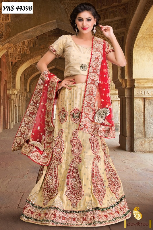bridal wear cream silk designer lehenga choli collection online shopping