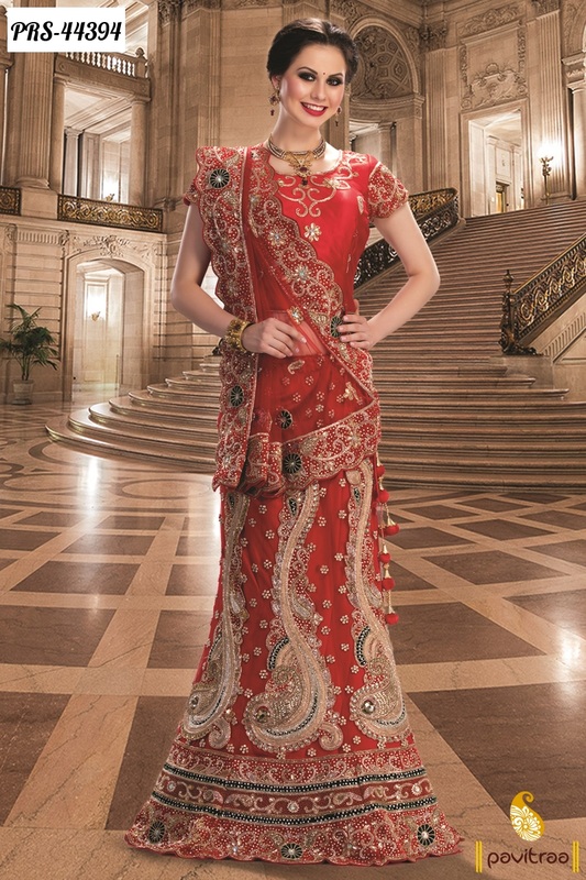 Bridal red net designer lehenga choli  collection online shopping