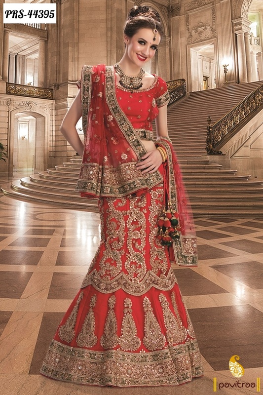 Bridal wear red net designer collection online at pavitraa.in