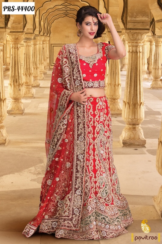 Bridal red net designer lehenga choli collection online at pavitraa.in