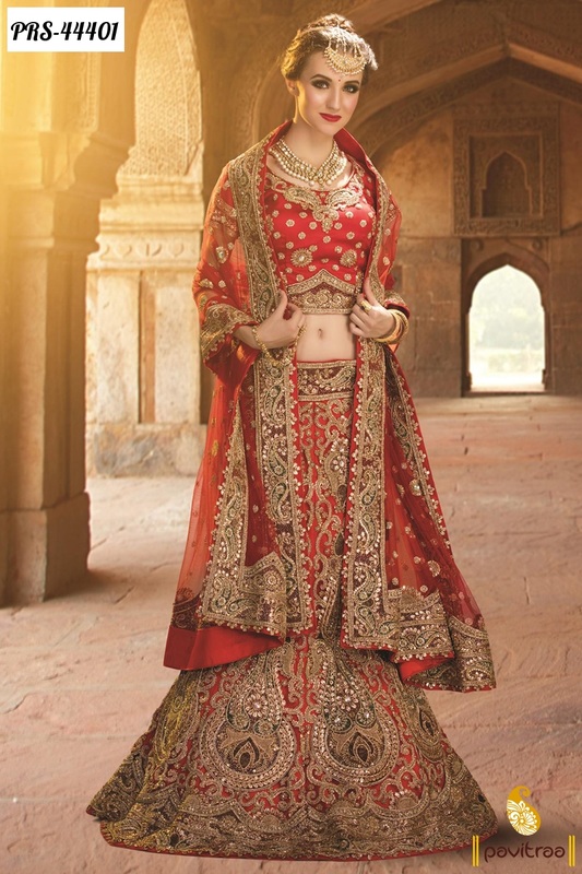 Red net designer bridal lehenga choli collection online shopping at pavitraa.in